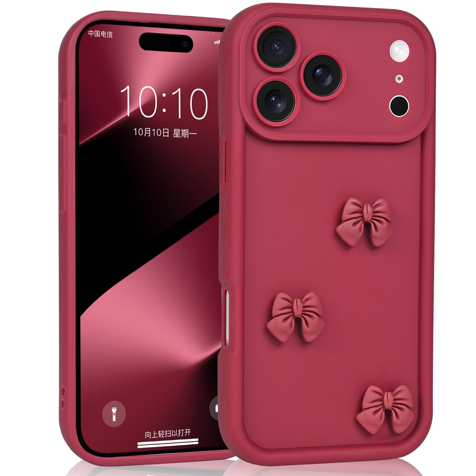 Mainrenka Wine Red Bow Case for iPhone 17 Pro Max, Stylish