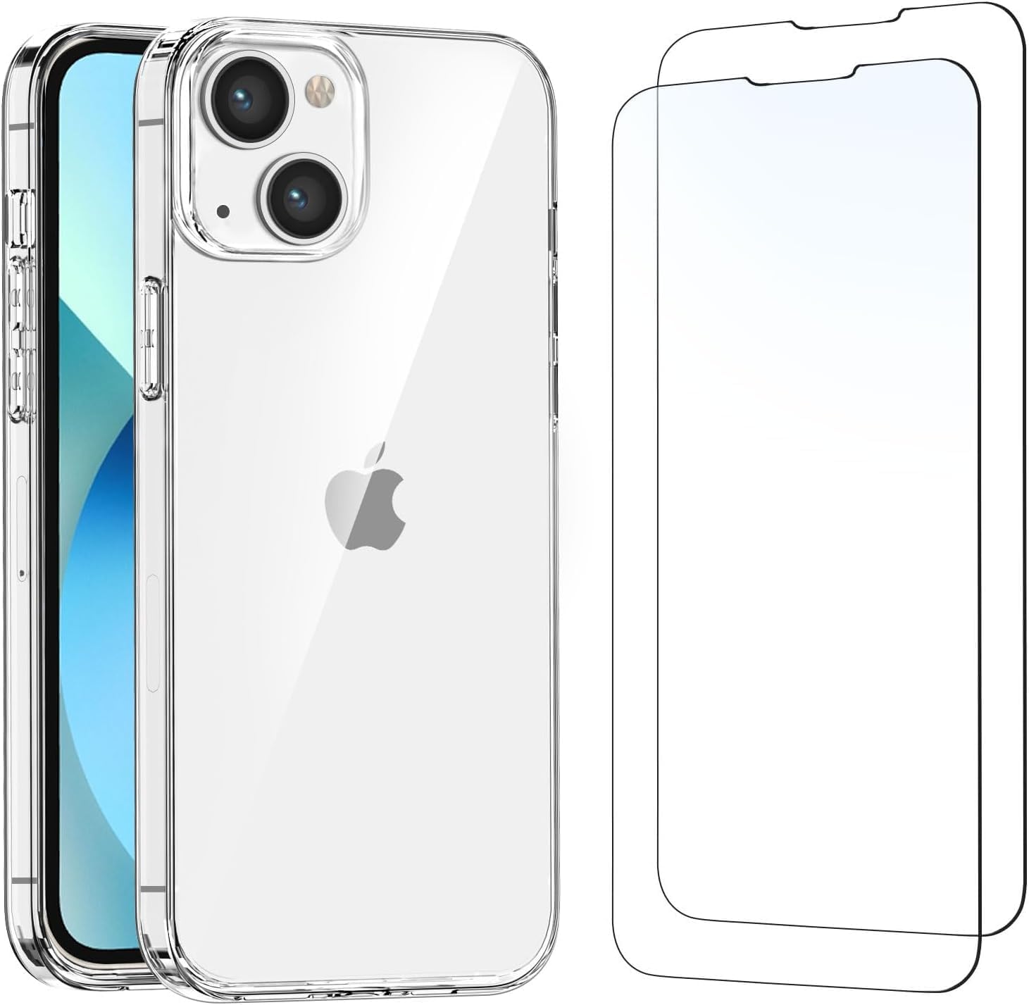 coque iphone 13 – HQ-CLOUD® Coque pour iPhone 13 Transparente Souple TPU Gel Silicone + 2 Protecteur d&rsquo;écran en Verre Trempé – Anti-Rayures – Ultra Résistant – Dureté 9H