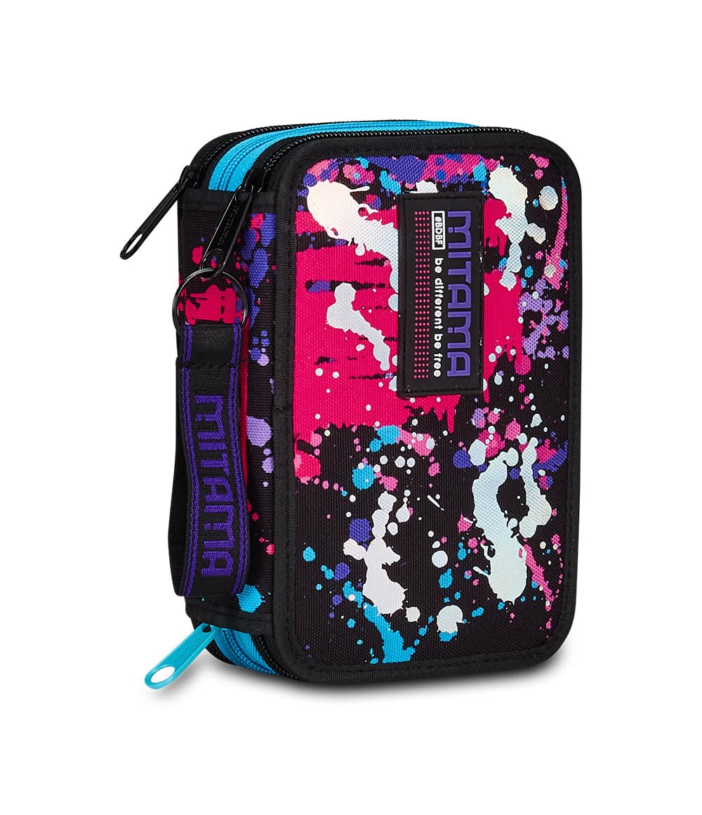 Mitama Astuccio Scuola 3 Scomparti, SUPER TRIPLO COLOR SPLASH GIRL, Contenuto 50 pz, Completo di Matite, Pennarelli, Portapenne Scuola Elementare Bambina