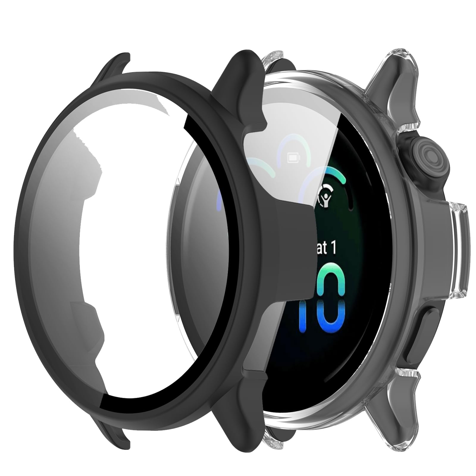 Case Compatible for Garmin Vivoactive 6 Screen Protector, Hard PC Case with Tempered Glass Slim Protective Cover Guard Bumper, Black/Clear