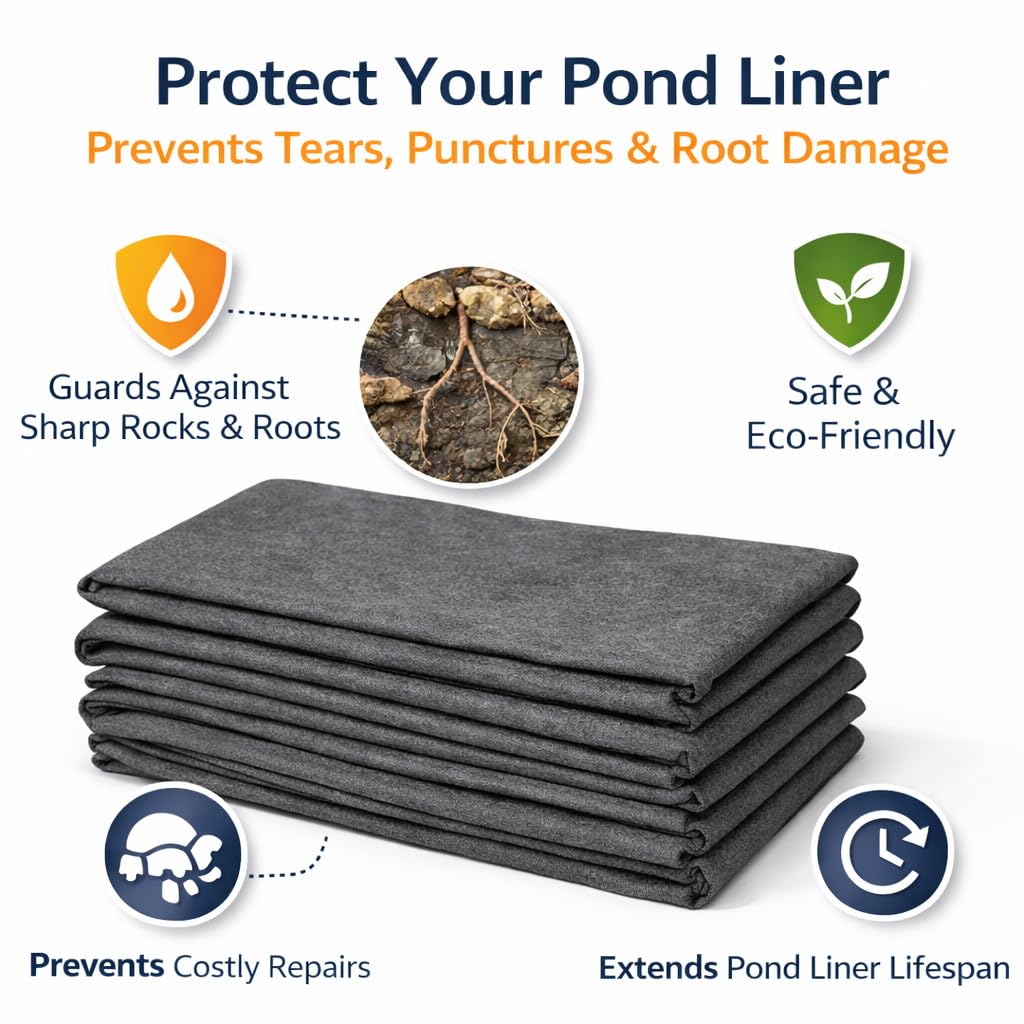 Pond Liner Underlay 3 m x 5 m 50 GSM Geotextile Fabric - Protective Fleece Ground Mat for Garden Ponds - Fits PVC EPDM Rubber Pond Liners - Cushions Against Stones, Roots - Easy Cut and Fit - 2