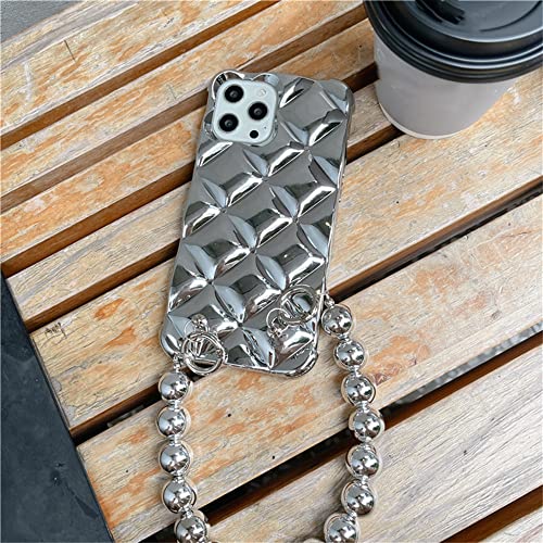 Coque Samsung S22 losange argenté avec chaîne de perles
