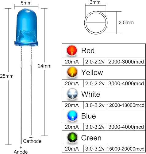 Miniatura 2 de YUEONEWIN Juego surtido de 500 diodos LED de 0.118 pulgadas (0.118 in), circuito de diodos emisores de luz LED difusos, juego surtido para Arduino,