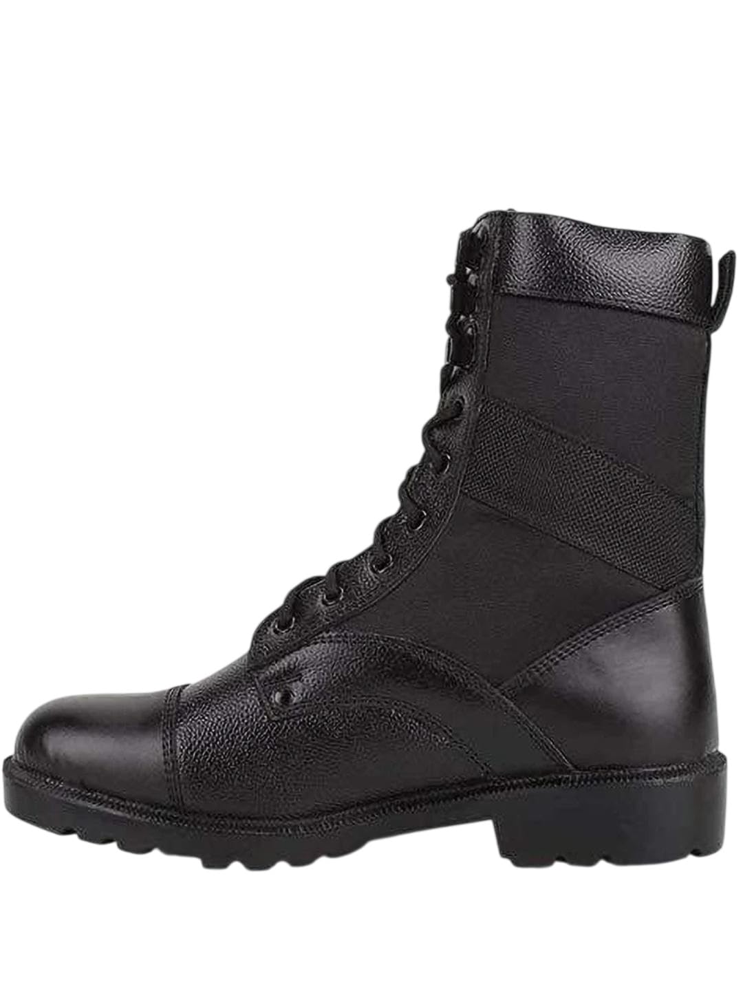 Men's Black High Ankle Boots | Lace Up Outdoor Footwear | Combat Inspired Design | Trekking Hiking Training Shoes | Rugged Workwear Style | Round Toe Utility Boots for Men-picture-15