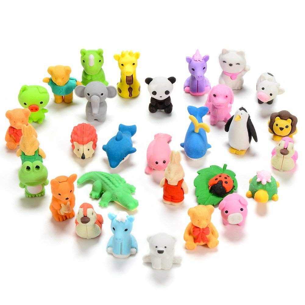 Set da 30 pezzi, collezione di adorabili gomme per matita a forma di animali dello zoo, regalo per bambini e per San Valentino