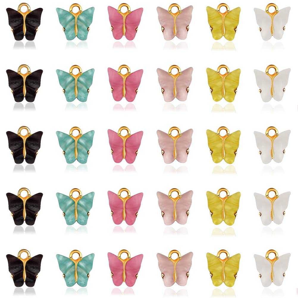 kuou 30PCS Butterfly Charms, Butterfly Pendant Bracelet Butterfly Pendant Charms Acrylic Butterfly Pendants for Earrings Bracelets Necklace DIY Jewelry Pendant Making