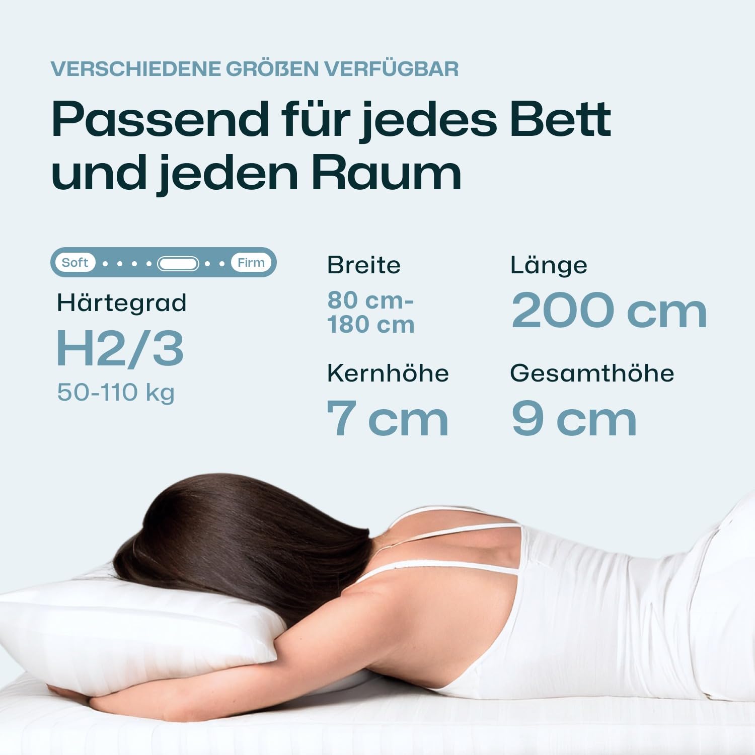 RAVENSBERGER Latex Topper Natura LUX - Härtegrad H2/H3, mittel - 50-110 kg - 180 x 200 cm, Höhe 9 cm - Matratzenauflage aus Natur-Latex mit Baumwoll-Bezug, allergikerfreundlich
