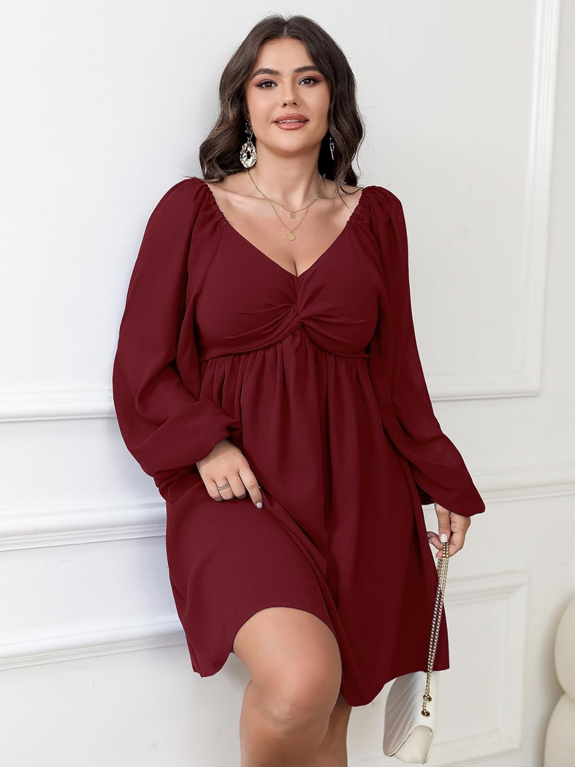SCOMCHIC Women's Plus Size Puff Long Sleeve Dresses Sweetheart Neckline A Line Short Wedding Guest Cocktail Dress - Image 6