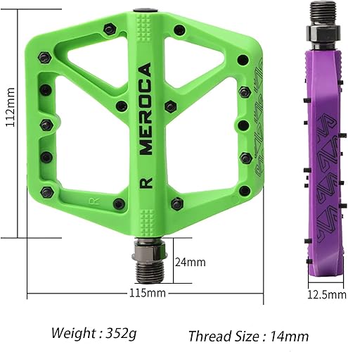 Miniatura 7 de Pedales de bicicleta de montaña, pedales de bicicleta de fibra de nailon antideslizante MTB, pedales de ciclismo ligeros y anchos de plataforma