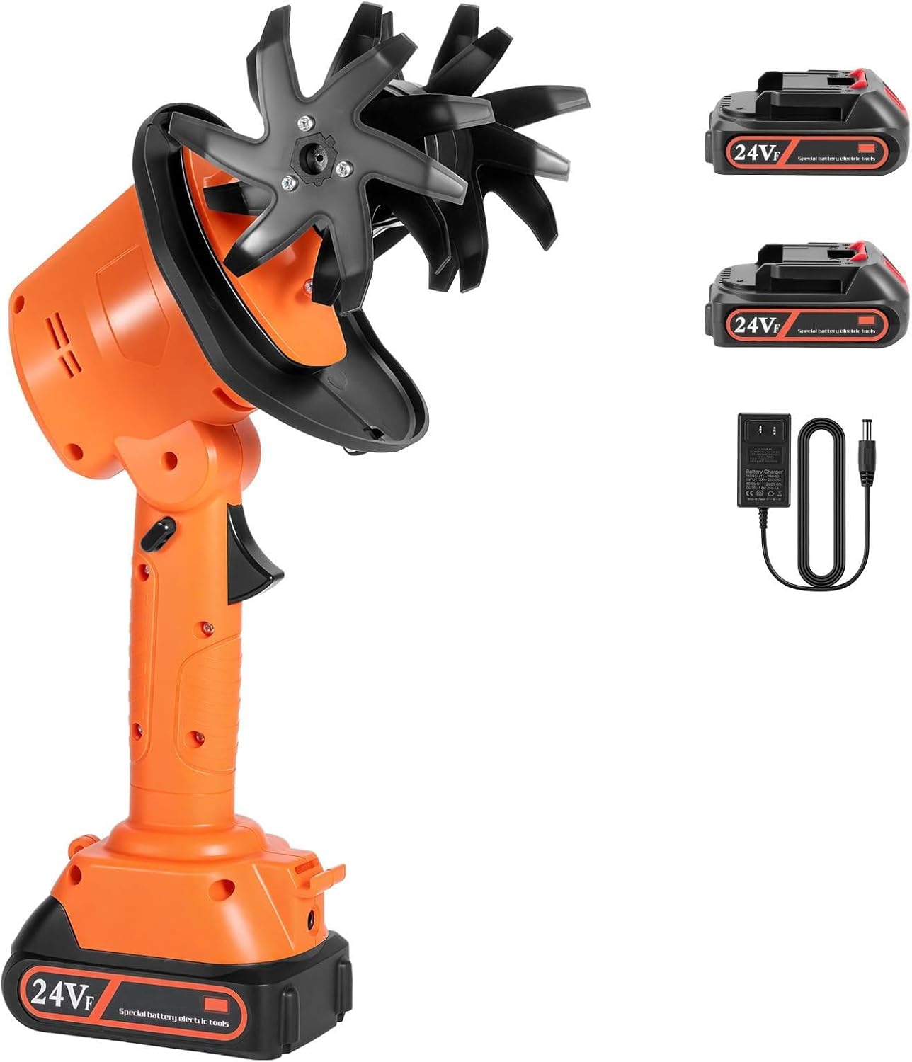 24V Cordless Mini Tiller Cultivator, Handheld Electric Garden Rototiller with 2 x 1.5Ah Batteries, 4" Working Width, 235RPM with 4 Rows Tines for Effortless Gardening, Soil Loosening & Weeding