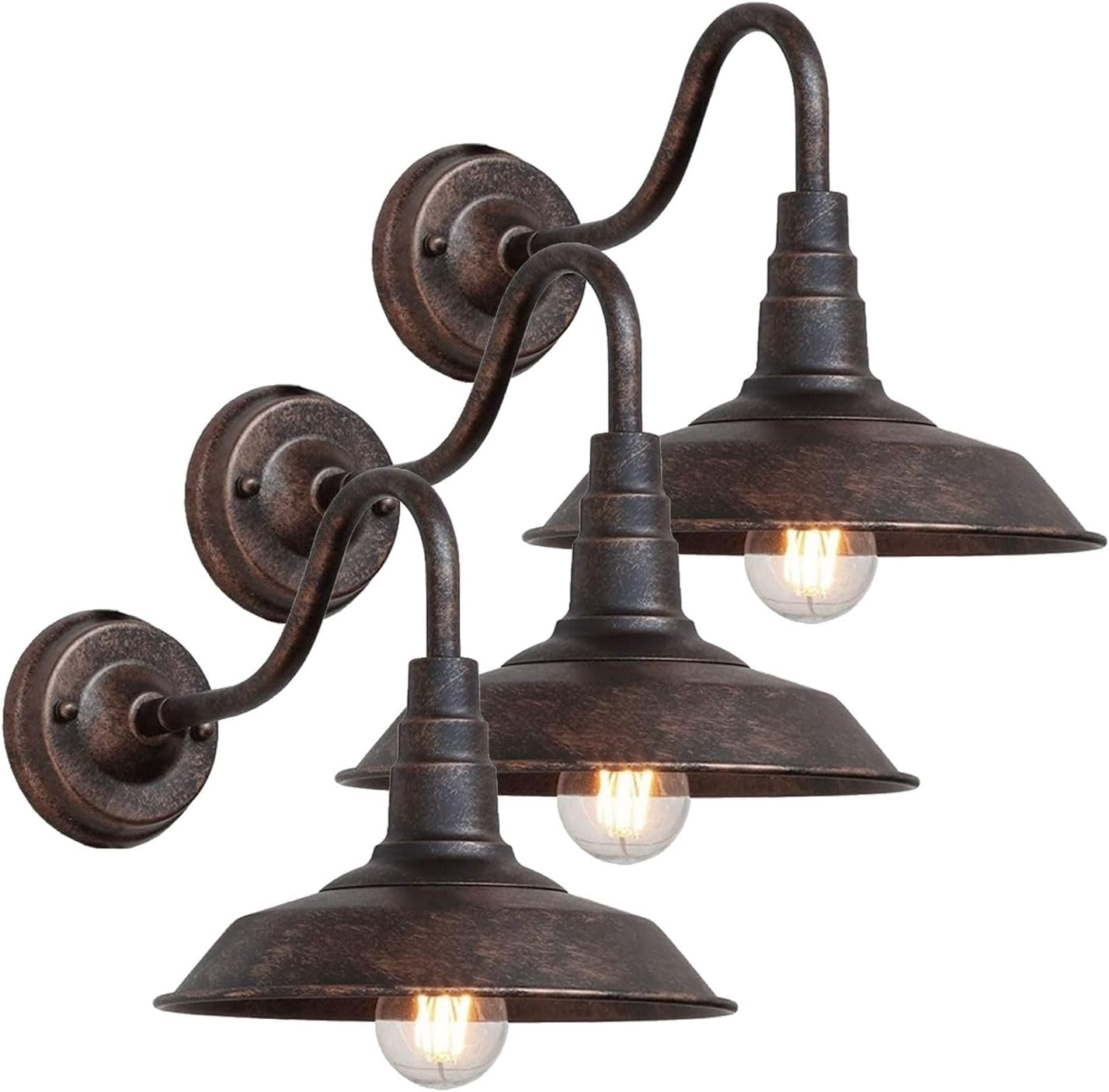 3-Pack Outdoor Gooseneck Barn Light 10" Retro Exterior Wall Light Iron Art Dome Farmhouse Wall Sconces Anti-Rust Waterproof Outdoor Light for House Porch Garage Entryway