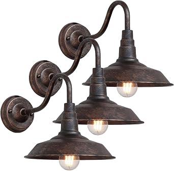 3-Pack Outdoor Gooseneck Barn Light 10" Retro Exterior Wall Light Iron Art Dome Farmhouse Wall Sconces Anti-Rust Waterproof Outdoor Light for House Porch Garage Entryway