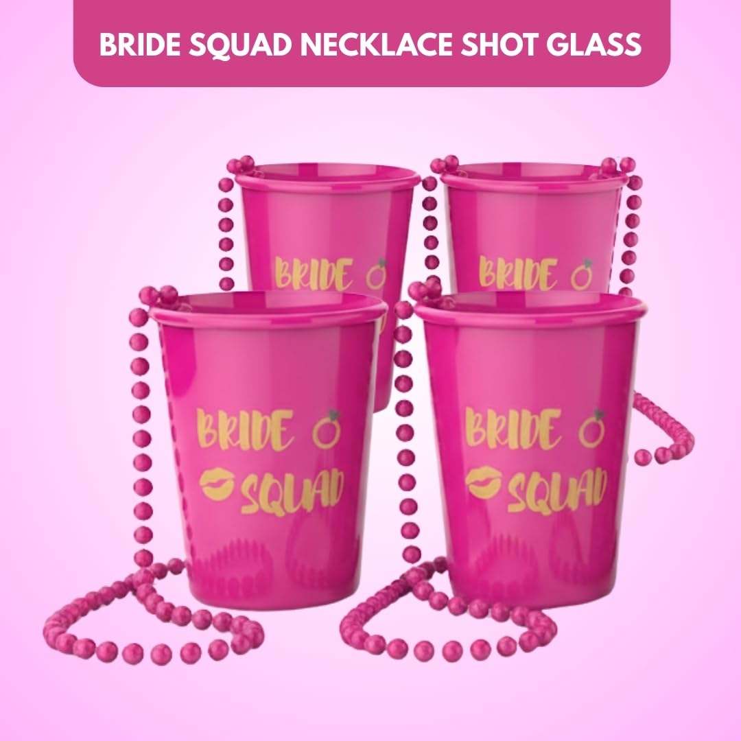 Wanna Party Pack of 4 Bachelorette Party Shot Glasses Necklace, Bride Squad Necklace Shot Glass for Team Bride Supplies, Bachelorette Party Decorations 3