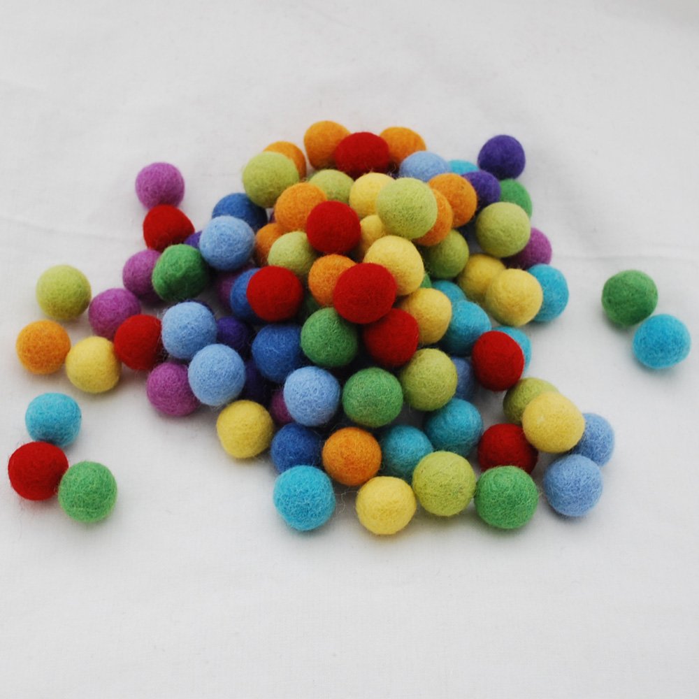 Oriental Direct Rainbow Colors 100% Wool Felt Balls 2Cm - 100 Count - Rainbow Colours - Set01
