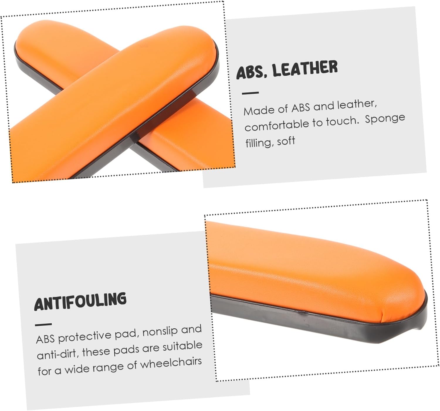Wheelchair Parts 2 Pack Armrest Covers Orange 10cm Spacing Leather Sponge Protective Abs Arm Rests