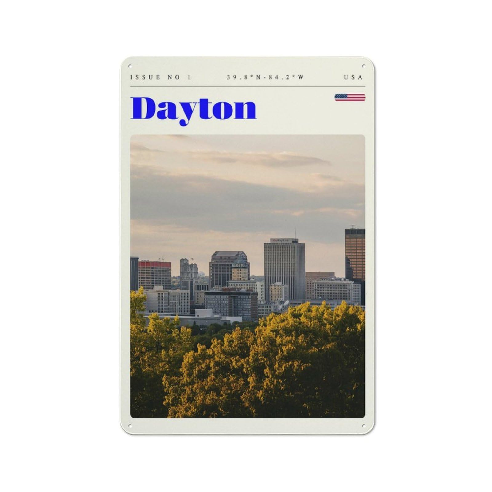 Junmoney Style-7 For Café Or Restaurant, Dayton Ohio Travel Art Retro Metal Sign 30X20cm, Gift For Café Owners And Decorators During The Christmas Season