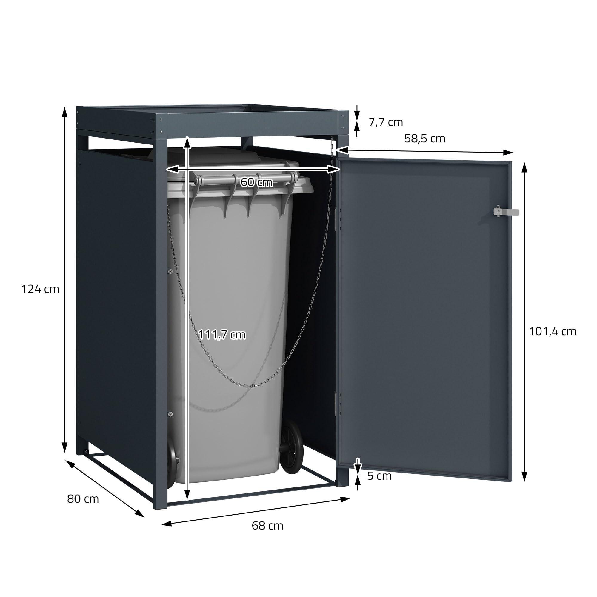 ML-Design Box pour 1 Poubelle avec Toit Végétal, jusqu'à 240L, 68x80x124 cm, en Acier, Anthracite/Aspect Mélèze, Résistant aux Intempéries, Habillage de Poubelle Verrouillable, Conteneur Abri Hangar