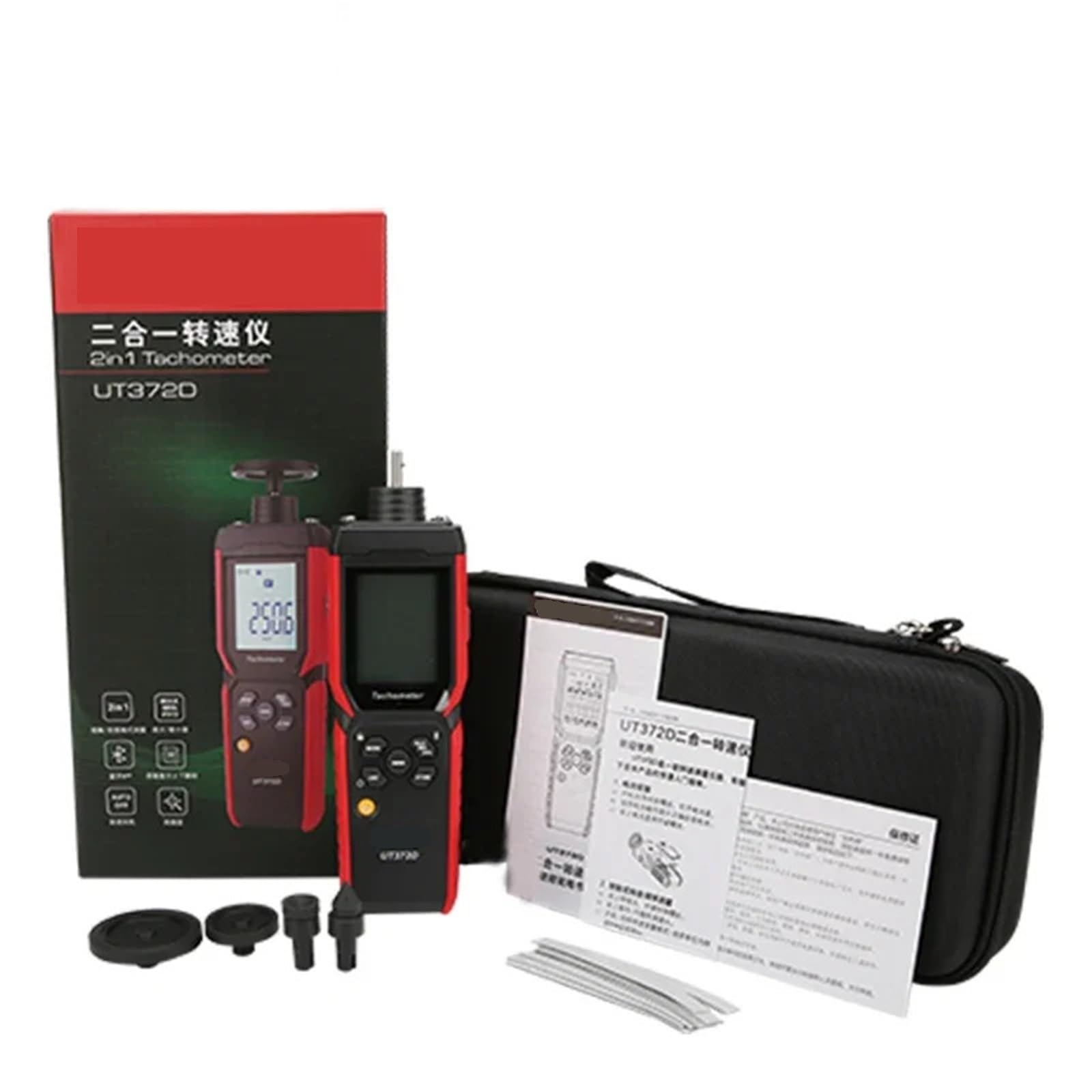 Digitaler Drehzahlmesser, UT372D Tachometer Laser Universal 2 In 1 Digitales Drehzahlmessgerät Kontakt- Und Berührungsloses Messgerät Drehzahl,LCD-Display