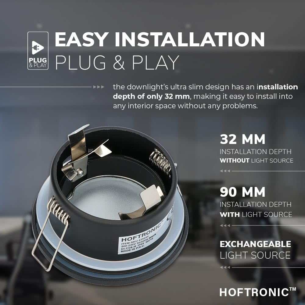 HOFTRONIC - 6er LED Einbaustrahler IP44 Wasserdicht 230V 6x4W 6x345 Lumen Dimmbar Schwarz 6500K Kaltweiß GU10 Bad Einbauleuchte Einbauspot Einbauleuchte für innenbereich und Außenbereich