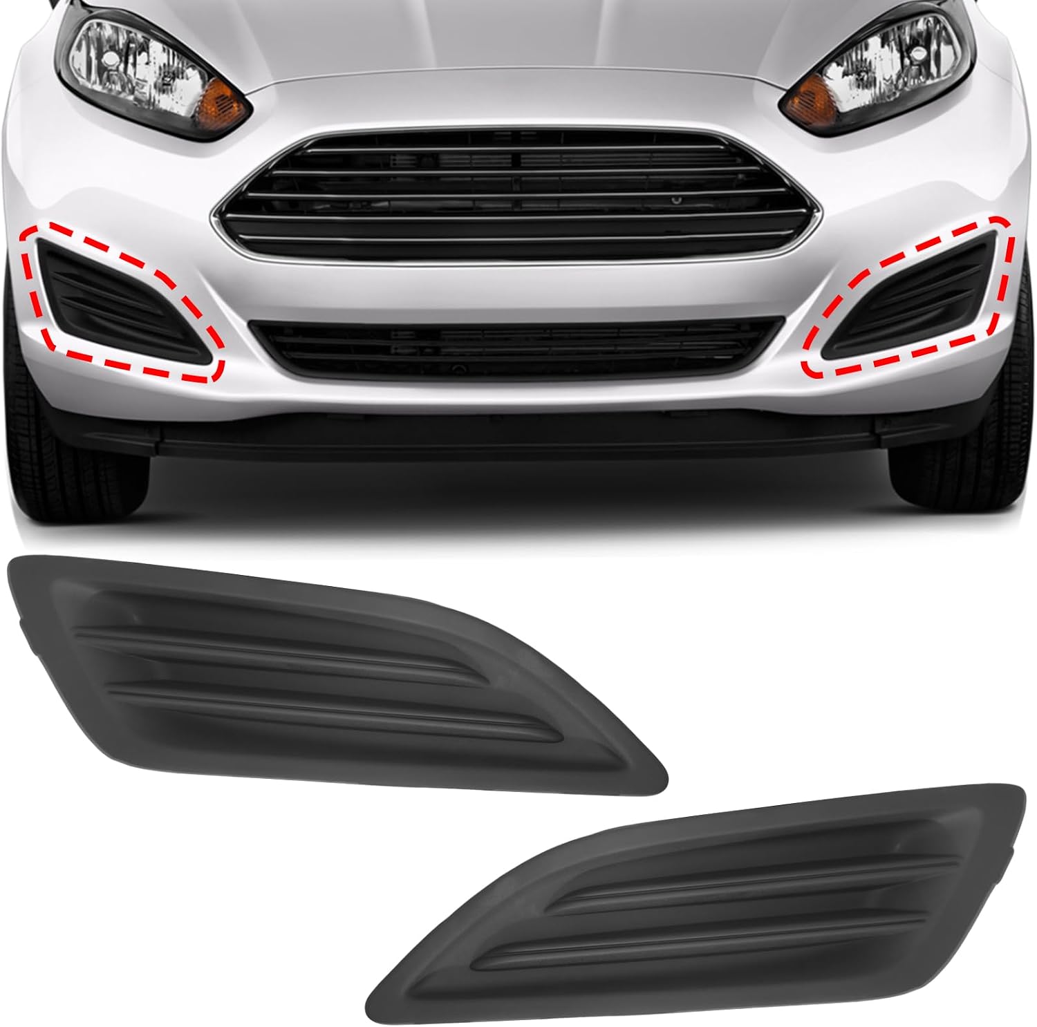 BXZ Front Bumper Insert Fog Light Lamp Cover Black Pair Compatible with 2014-2019 Ford Fiesta