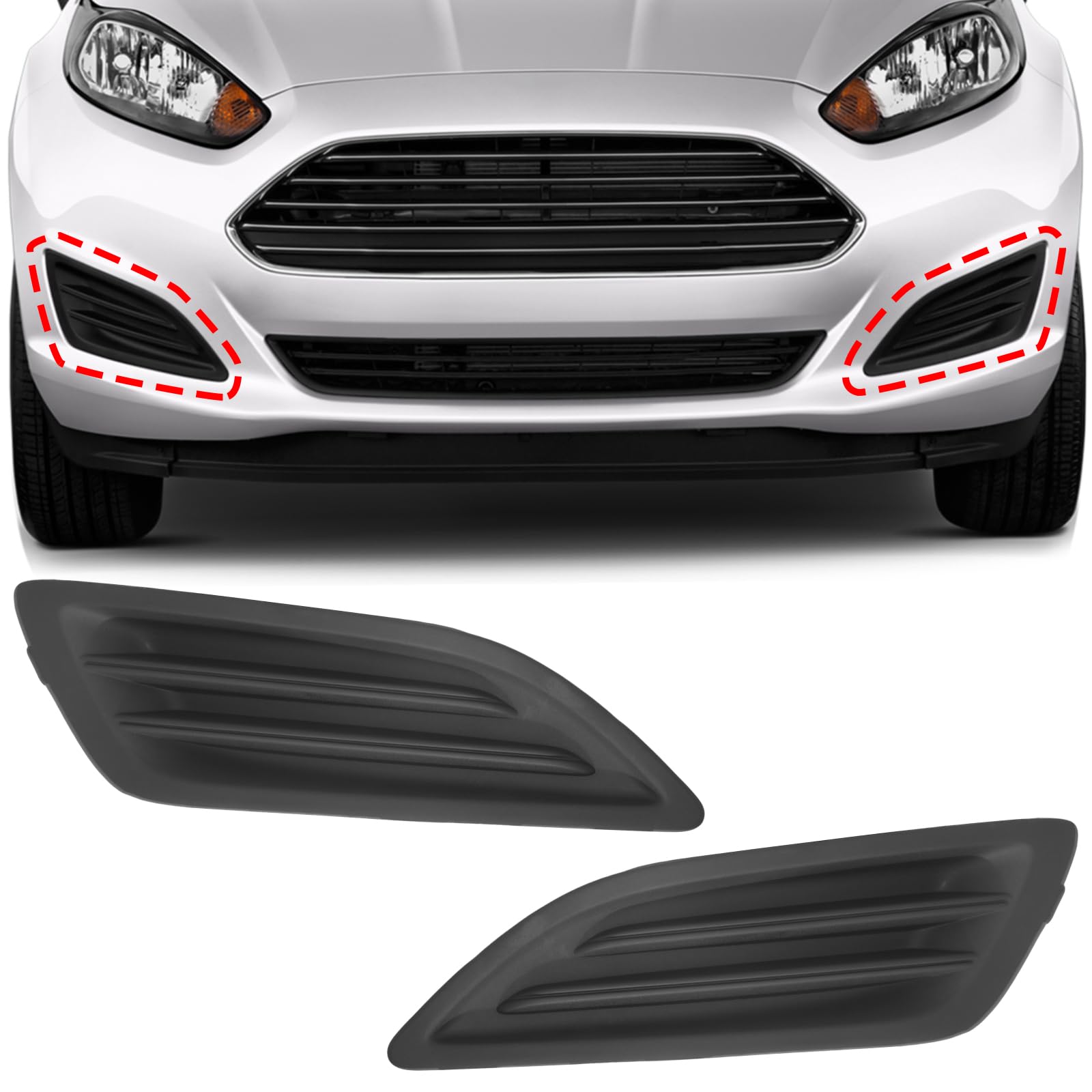 BXZ Front Bumper Insert Fog Light Lamp Cover Black Pair Compatible with 2014-2019 Ford Fiesta