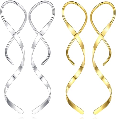 Earrings for Women Trendy Spiral Threader Earrings Hypoallergenic Silver Dangle 