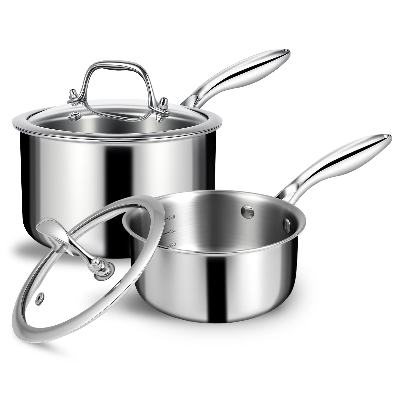 EWFEN 3-Ply Stainless Steel 1 and 2 Qt Saucepan Set