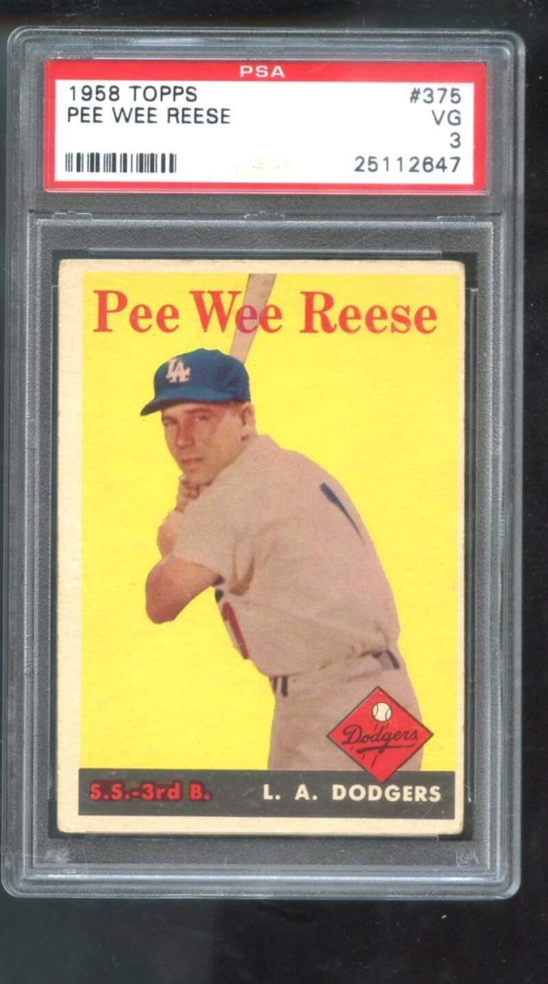 1958 Topps #375 Pee Wee Reese PSA 3 Graded Baseball Card MLB Los Angeles Dodgers