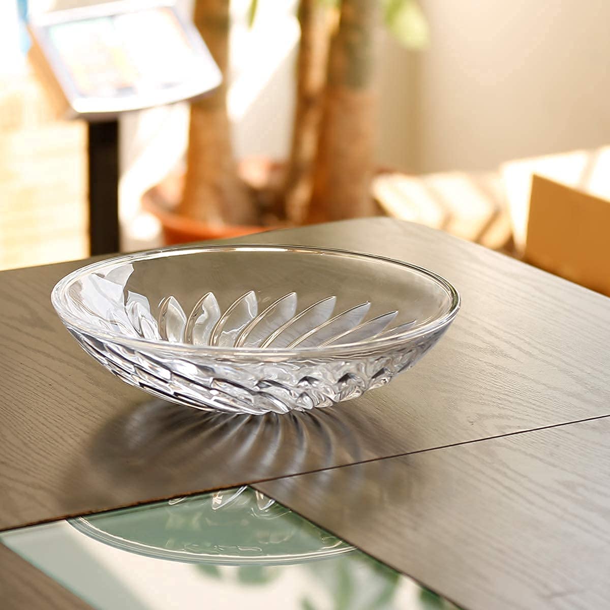 JT Glass Fruit Bowl Food Dish Plate 1PC Dia 31CM Flying Dance Hand Cut Design Family Desk Tableware Kitchenware Transparent Clear Glass