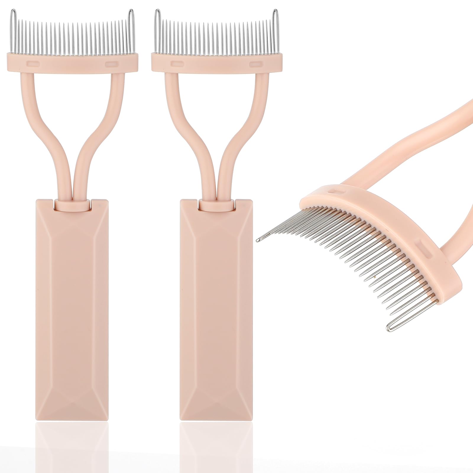2 Stück Wimpernkamm Trenner, Metallzähne Wimpern Definierer, Kamm bogenförmiger Mascara Applikator, Wimpern Definierer mit Kammabdeckung für Frauen und Mädchen Augen Make up(rosa)