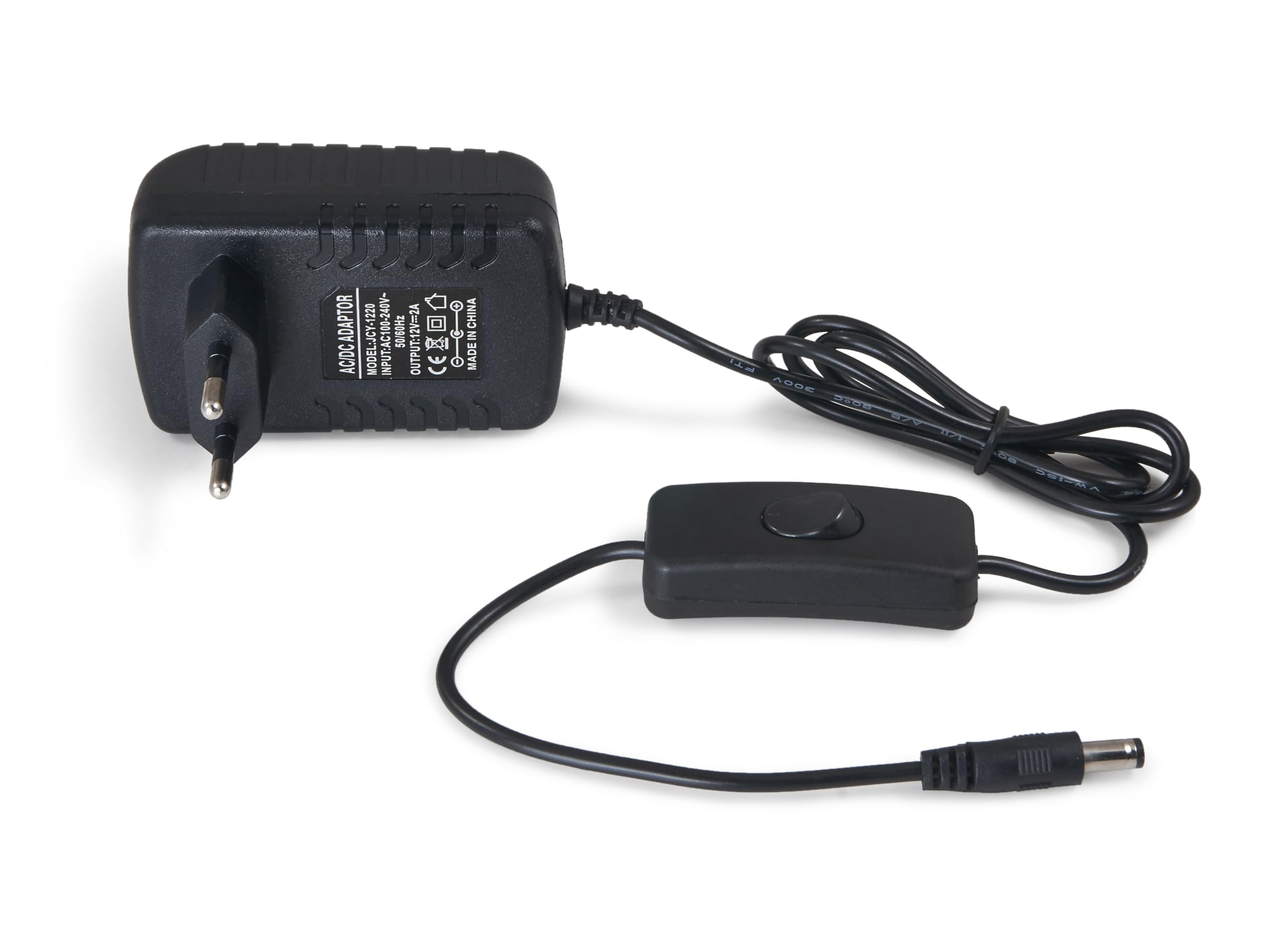 Zasilacz Wtyczkowy LED 12V 24W 2A – Z Włącznikiem – Zasilacz do Taśm LED, Sprzętu Audio, Urządzeń Elektronicznych – IP20 – Pasywne Chłodzenie – 82 x 50 x 34 [mm] (Czarny)