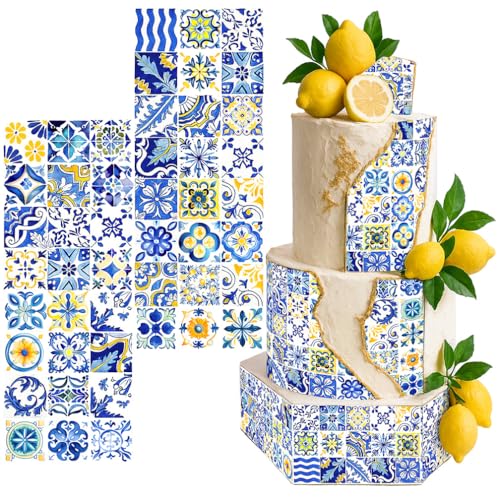 Edible Cake Wrap Mediterranean Tile Cupcake Topper Border Decoration 2 Strips