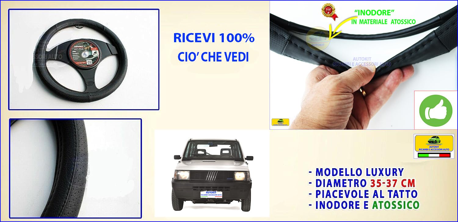 Coprivolante Per Fiat Panda 2003-2011 - In Similpelle TPE, Universale Per Volanti Diametro 37-39 Cm, Nero