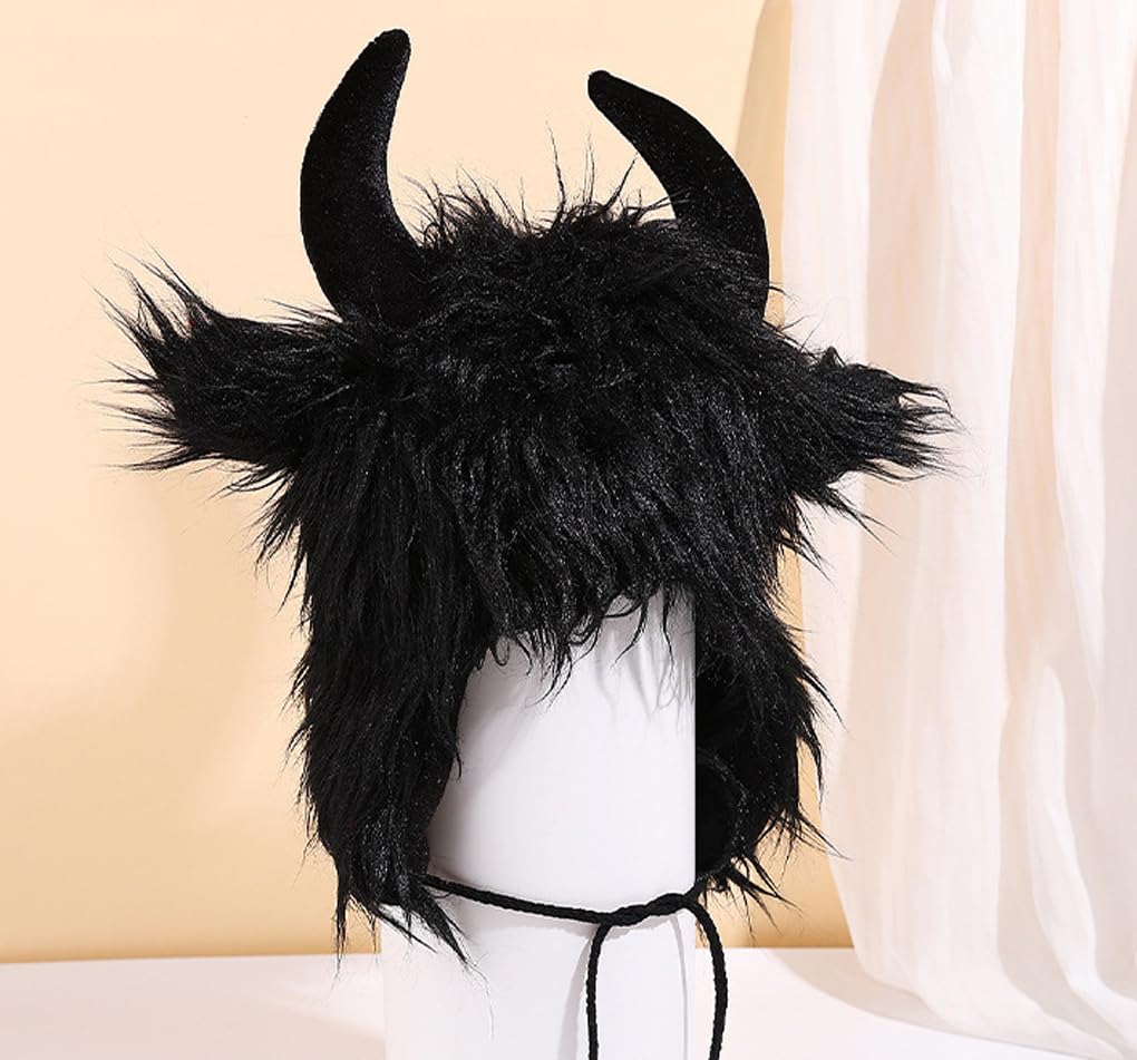 Adults Halloween Cosplay Party Headwear Ox Horn Hat Funny Halloween Costume Role Play Bull Hat, Black - Image 3