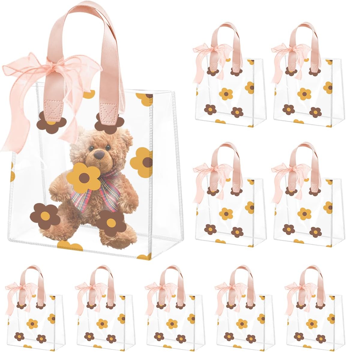 UOIXPUHUO 10 Pack Clear Plastic Gift Bags with Handle, 7.87