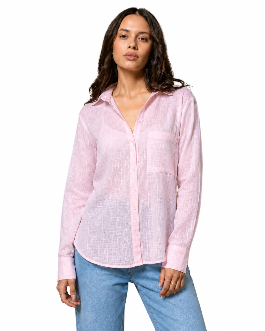 Women's 100% Cotton Self Design Shirt, Light Pink, Full Sleeve, Regular Fit-picture-30