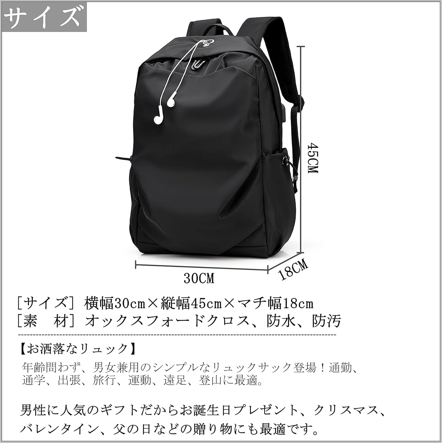 Vlwm] ファッション通勤USB充電リュックカジュアルショルダーバッグ中