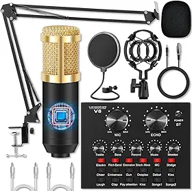 Kit Microfone Estúdio, Kit Completo Interface Mesa V8S, Microfone Estúdio Profissional Condensador, BM800 Microfone Com Braço Articulado Locução Live Stream
