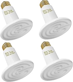 100W 4 Pack Ceramic Heat Lamp Bulb Infrared Reptile Heat Emitter Heater Lamps Bulbs for Pet Brooder Coop Chicken Lizard Bearded Dragon Turtle Snake Aquarium, No Light No Harm, (ETL-Listed)