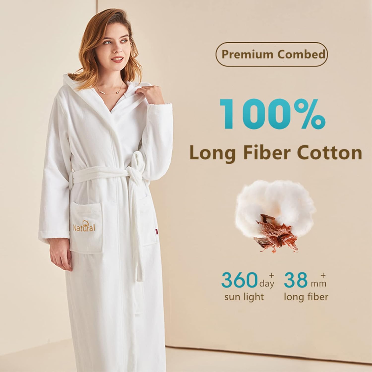 7 VEILS Women's Cotton Terry Waffle Robes Full Length Long Hooded Bathrobes Hotel and Spa Robe - Image 4