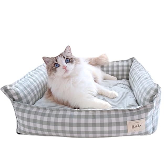 Foto 7 de 8 de Zoomlie Cama de algodón y lino a cuadros para perros y gatos