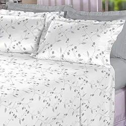 Jogo de Cama Queen 4 Peças – Percal 300 Fios 100% Algodão – Gray Flowers – Macio e Durável | CURI HOME