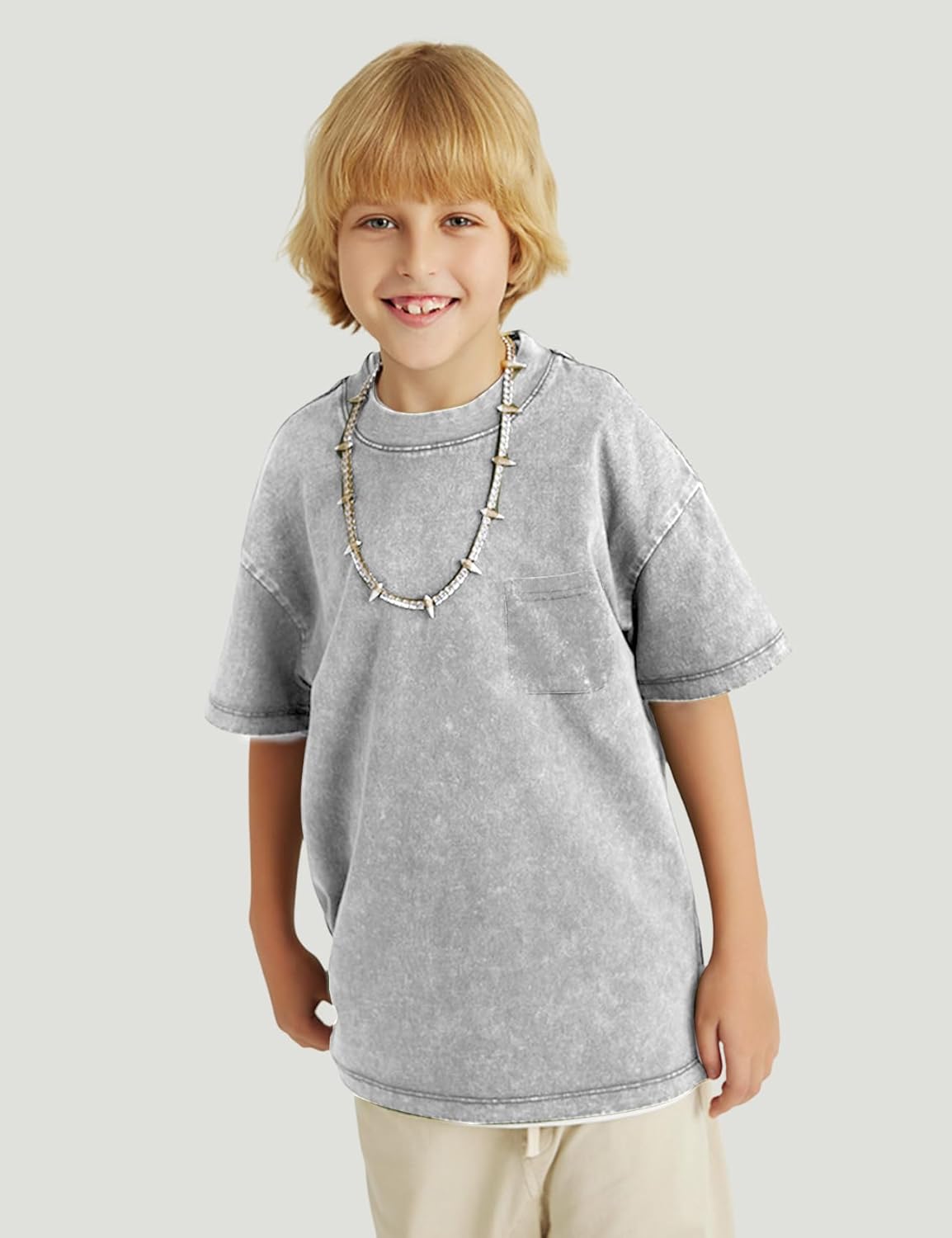 Yimoon 3 Pack Boys Tshirts Kids Oversized T Shirts Cotton Acid Wash Loose Fit T-Shirts Basic Tee Shirts 5-12Y