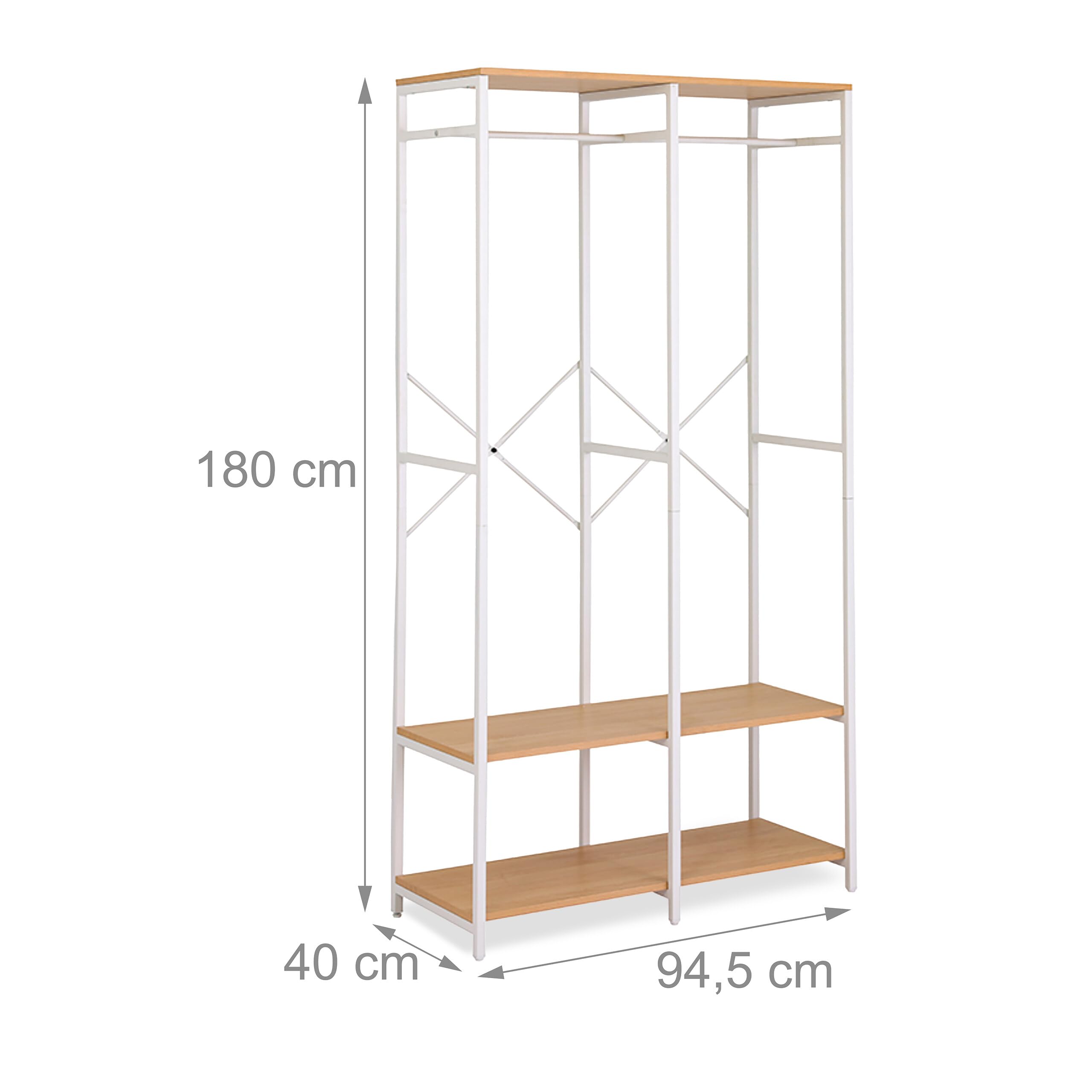 Perchero Relaxdays, Abierto, Armario, estantes y Barra, HBT: 180 x 94,5 x 40 cm, Perchero, Metal, Blanco/Madera