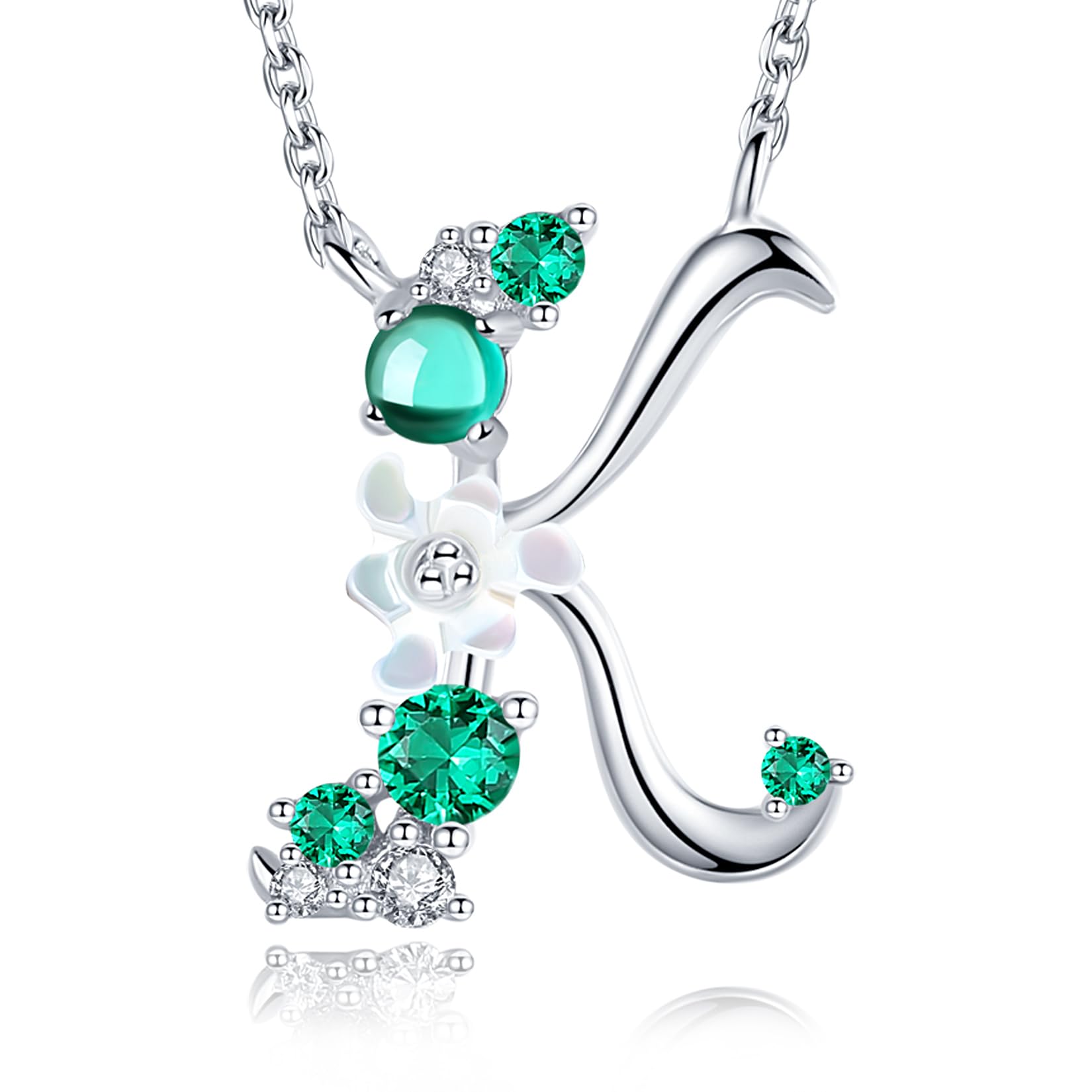 VIKI LYNN Initial Necklace for Women 925 Sterling Silver Letter A to Z Pendant Necklace with Green Cubic Zirconia Mother’s Day Anniversary Graduation