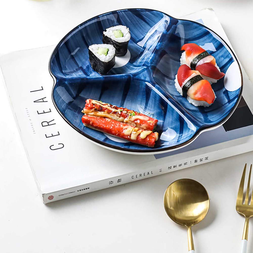 MICPB Ensemble D'Assiettes, Lot de 2 Assiettes à DîNer à Trois Compartiments en CéRamique Domestique Facile à Ranger Et à Nettoyer/bleu/Partie B
