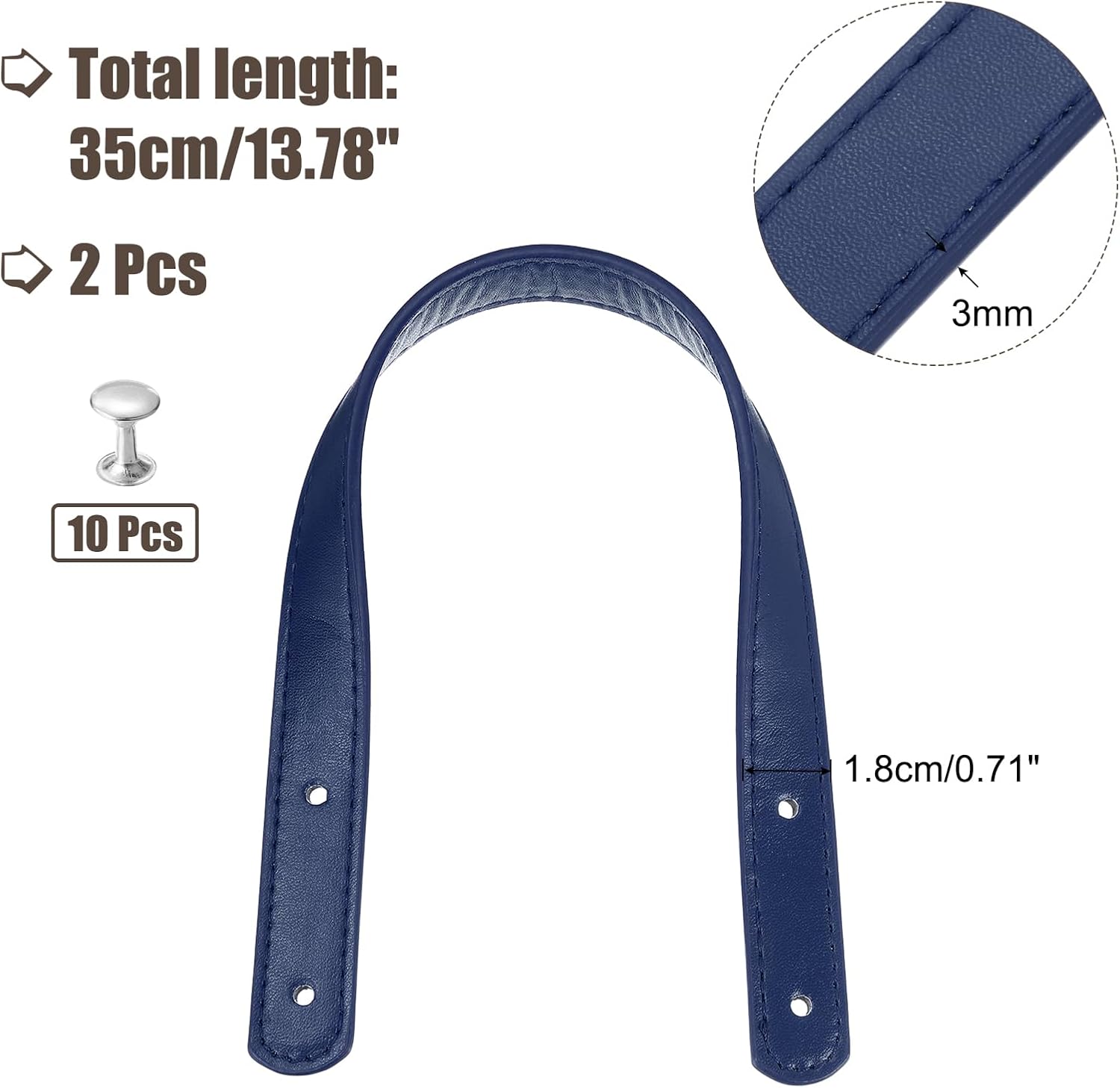 MECCANIXITY 2pcs 14 Inch (35cm) PU Leather Purse Handle, Sew On Shoulder Purse Straps Handbag Belt Band Bag Handle Bag Strap Replacement for Wallet Tote Making, Deep Blue - Image 2
