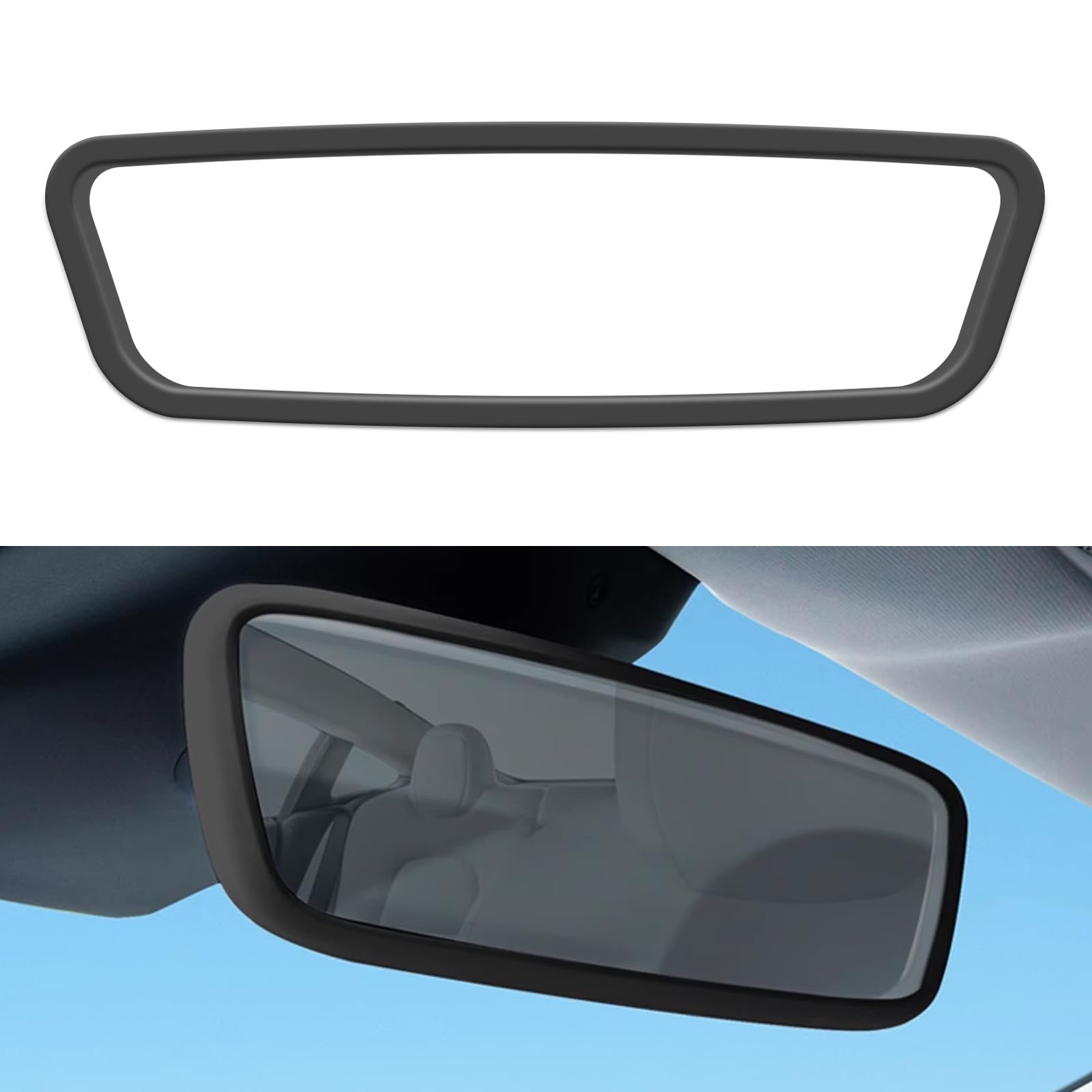 Car Rear View Mirror Protector Frame, Rearview Mirror Decor Edge Guard Compatible with Model 3 Y, Silicone Interior Rearview Mirror Decorative Accessories(Black)
