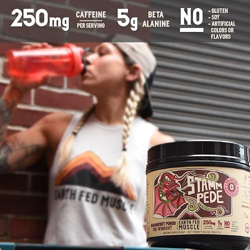 Miniatura 2 de Earth Fed Muscle Stammpede DragoFruit Punch Pre entrenamiento, 30 porciones, aumenta la energía, aumenta la resistencia y el enfoque, beta-alanina,