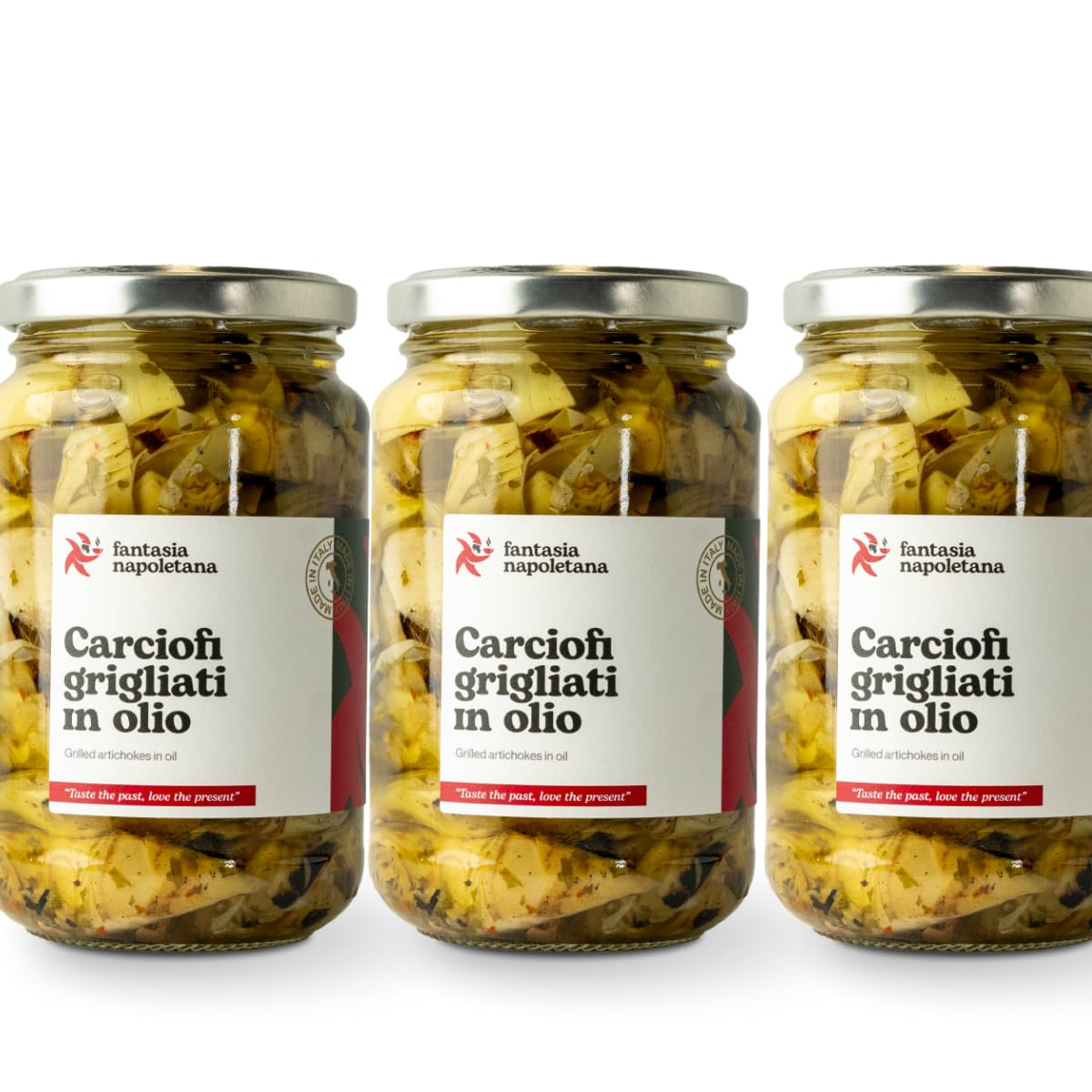 Carciofi grigliati a spicchi sott'olio Fantasia Napoletana, 3 Vasi da 370 ml, Ideale come Aperitivo, Contorno.